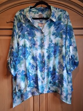 Chico's Two-Piece Blue and Green Floral Button-Down Blouse